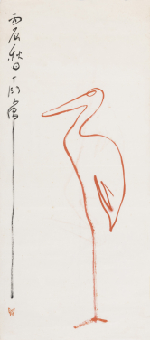 One-stroke crane
Vertical scroll, ink and colour on paper
1976
H.97 x W.43.5 cm
HKU.P.2021.2556
Gift of Mr. LEE Chak Man and Ms. SIU Chi Wah